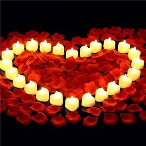 2000 Pieces Artificial Rose Petals with 24 Pieces LED Tea Lights Candles